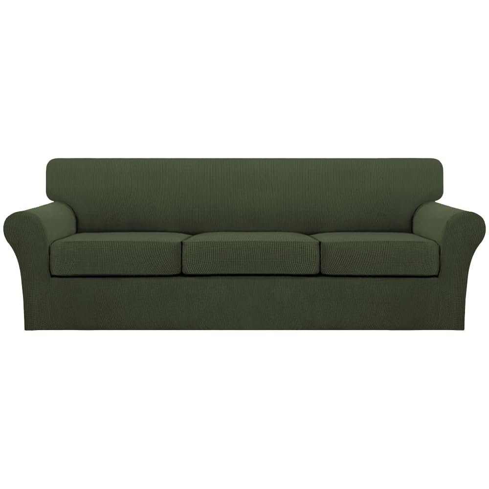 Photo 1 of Turquoize 4 Piece Sofa Covers for 3 Cushion Couch Sofa Slipcover Soft Couch Cover for Dogs-Washable Sofa Furniture Covers with 3 Individual Large Cushion Covers (XL Sofa, Olive)