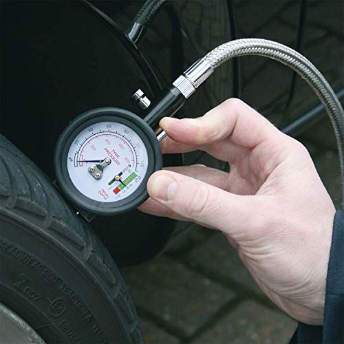 Jack Sealey - Sealey Tyre Pressure Gauge With Tyre Tread Depth Gauge - Flexi Hose