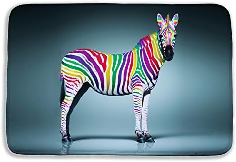 Multicolored Zebra 3D Printed Anti-slip Bath Rugs Anti-bacterial Soft Bathroom Mat Bathroom Carpet for Kids Safety with Memory Foam Fabric 15.7 x 23.6inches (#8)