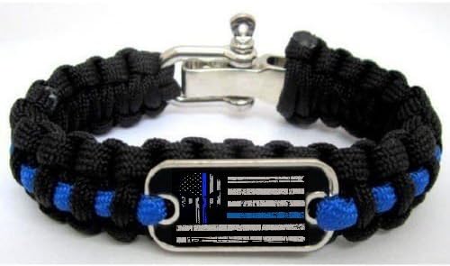 Police Lives Matter Thin Blue Line Punisher Flag Paracord Survival Bracelet (7.5")
