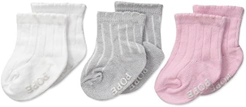 Rosie Pope Accessories Girls' 3pk Crew Triple Roll, Pink, White/Silver, 12-24 Months