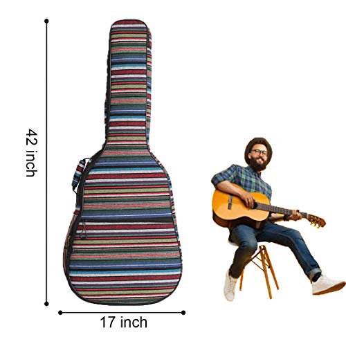 ZHRUNS Guitar Bag Bohemian Acoustic Guitar Case Soft Foam Padded 40/41 Inch Guitar Gig Gag Backpack with Neck Protector Pillow Pad,Dual Shoulder Strap&pocket (Color stripe) - Thumbnail 4