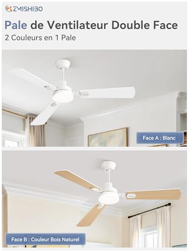 ZMISHIBO Ceiling Fan with 52" LED Light, Remote Control, 2 Rods, 3000K-6000K, Reversible DC Motor, Quiet, 6 Speed, Timer (White+Walnut)