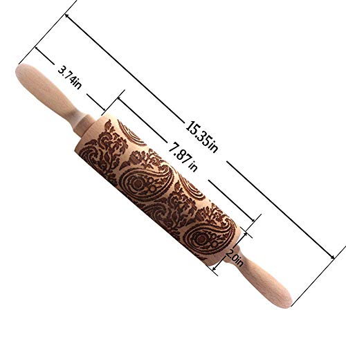 Paisley Wooden Rolling Pin Embossing Woody 3D Laser Engraved Rolling Pin for Baking Cookies Biscuit Fondant Cake Dough Clay
