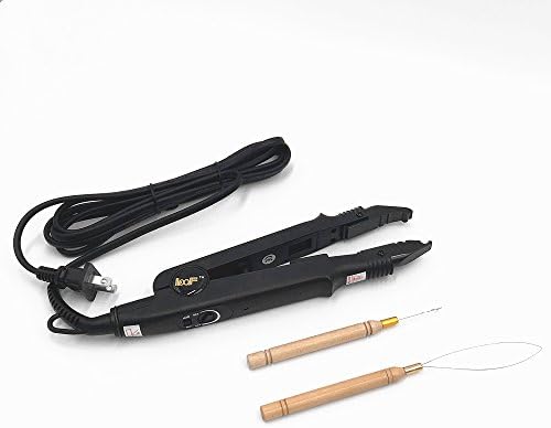 SwingBeauty Salon Quality American Plug Fusion Connector Iron Wand Melting Tool Hair Connector + Needle Crochet Pulling Hook Loop Bead Device for Hair Extensions (Wooden)