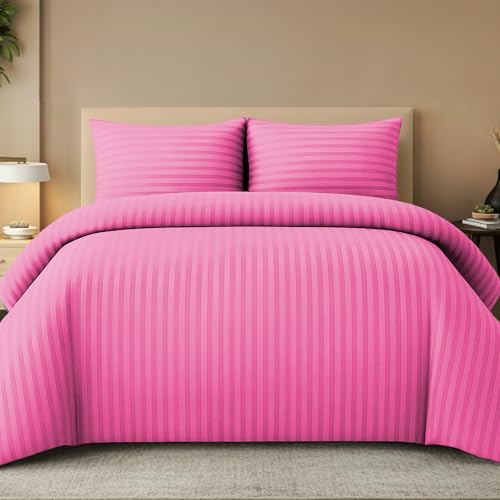 Pamposh Satin Stripe Double Duvet Set - Premium Hotel Quality Quilt Cover Bedding Sets - Hypoallergenic Ultra Soft Microfiber Bed Linen