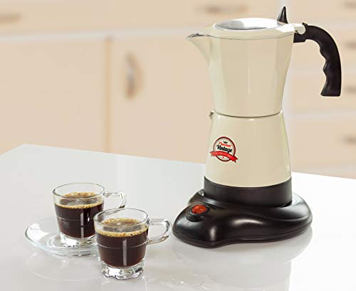 Bestron Elektrischer Espresso-Kocher mit Basis, Vintage, 6 Espressotassen, 480 Watt, Aluminium, Beige – Bild 7
