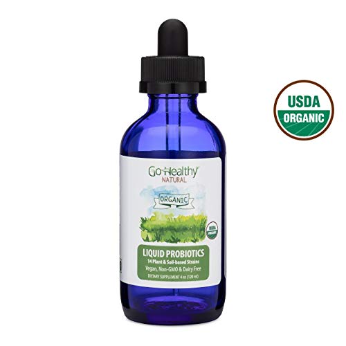 Go Healthy Natural Liquid Probiotics & Enzymes, USDA Organic, Vegan, 14 Soil-Based Strains Women & Men - 4 oz Glass