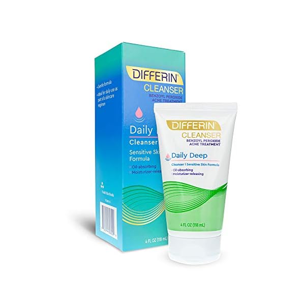 Differin Acne Face Wash with 5 Benzoyl Peroxide, Daily Deep Cleanser