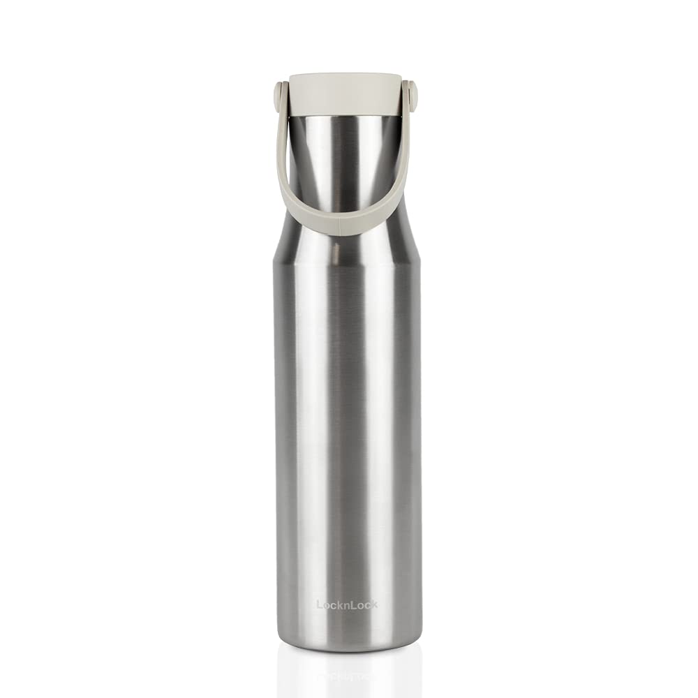 LocknLock Metro Bottle Double-Wall Insulated Stainless Steel with Silicone Handle, 24 oz, Silver