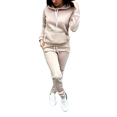 StarTreene 2pcs Tracksuit Set for Women Drawstring Hooded Top + Long Pants Outdoor Sport Outfits Loungewear