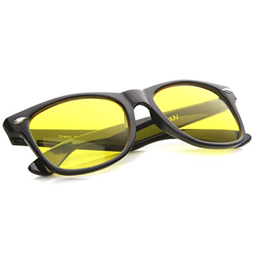 zeroUV - Blue Blocking Driving Horn Rimmed Sunglasses Amber Tinted Lens 54mm (Black Yellow)