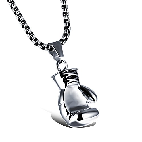 UMtradeUM Jewelry Vintage Mens Womens Stainless Steel Boxing Glove Pendant Necklace for Couples Silver
