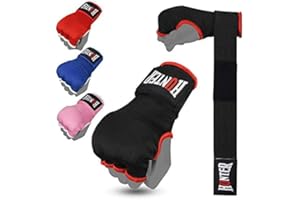 HUNTER Gel Padded Inner Gloves with Hand Wraps for Boxing, Quick Elastic Training Wraps for Men & Women, Muay Thai MMA Kickboxing Martial Arts Knuckle Wrist Protector (Pair)