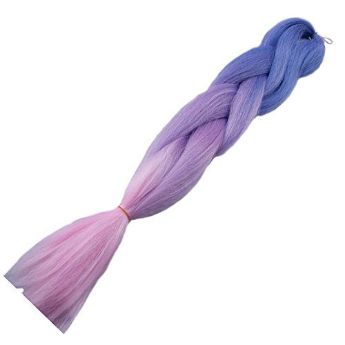 Savena 3 Tones Ombre Braiding Hair with Heat Resistant Kanekalon Fiber Jumbo Braiding Hair 24" 1 Bundle 3.5 Oz (Deep Light Blue Light Purple Pink)