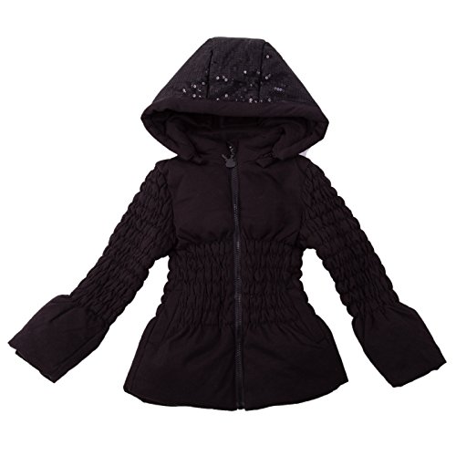 Girls' Mid Down Jacket Windproof Coat, with Bling bling hood, Back to school fashion