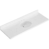 ARIEL 60 inch bathroom vanity top with sink, 1.5 Inch Thick Miter Edge Carrara White Quartz top, Oval Single Porcelain Sink, 