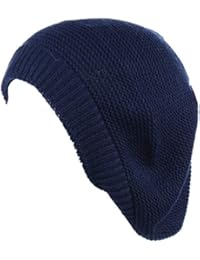 BYOS Chic French Style Lightweight Soft Slouchy Knit Beret Beanie Hat in Solid Navy