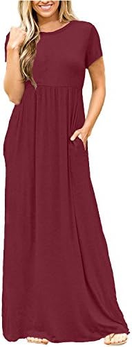 succlace Women's Short Sleeve Maxi Dress with Pockets Plain Loose Swing Casual Floor Length Long Dresses