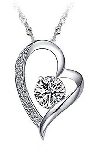 Fashion women silver heart pendant white purple amethys…