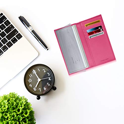 Genuine Leather Checkbook Cover For Women & Men - Checkbook Holder Check Book Covers For Duplicate Checks Card Wallet RFID - Thumbnail 5