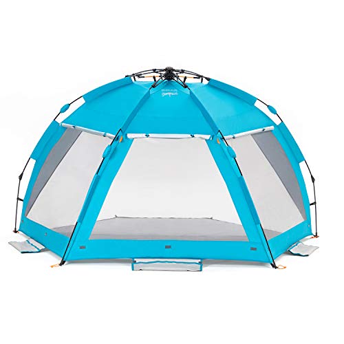 Easthills Outdoors Coastview Ultra 4-5 Person Family Sun Shelter Ultra Large Quick Setup Instant Anti UV Double Silver Coating Beach Tent with Extended Door & Window Pacific Blue - Thumbnail 4