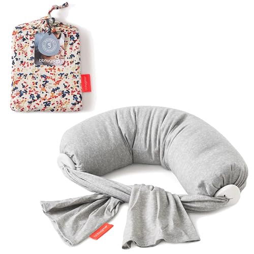 bbhugme Adjustable Nursing Pillow with Grey Melange Cover & Extra Dots Cover - Breastfeeding and Baby Support