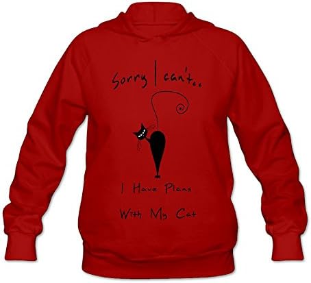 Henrywd Sorry I Cant.I Have Plans With My Cat Women Pullover Hoodie Long Sleeve Casual Sweatshirt Large Red