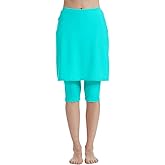 Micosuza Womens Skirted Swim Capris Sun Protective UPF 50+ Swimming Tight with Attached Skirt Sport Leggings