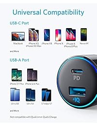 Cargador de coche USB C, Anker PowerDrive Speed+ Duo, cargador de coche USB de 2 puertos con un puerto de entrega de energía de 30 W para iPhone XS XS Max XR X 8, iPad Pro (2018), MacBook Pro Air (2018), Galaxy S9 S8, LG y más