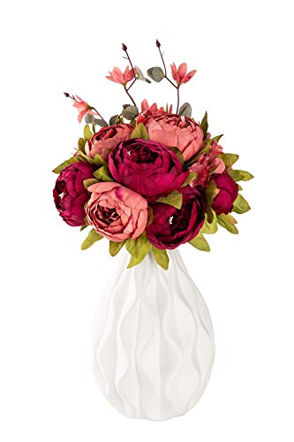 Flojery Silk Peony Bouquet Vintage Artificial Peonies Flower for Home Wedding Party Decor (1pcs, Burgundy) - Thumbnail 3