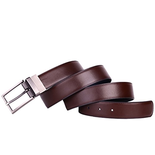 Beltox Fine Men's Dress Belt Leather Reversible 1.25" Wide Rotated Buckle Gift Box, Black/Brown, 40-44 in. (120cm)
