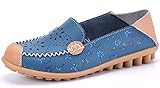 Labato Style Women's Floral Print Breathable Soft Leather Slip Resistant Walking Loafer Flats (Blue, 8 B(M) US)