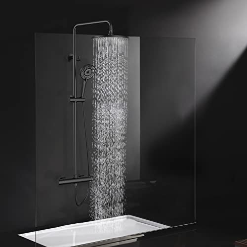 Rainsworth Duschsystem mit Thermostat Schwarz 25cm Rund Regendusche