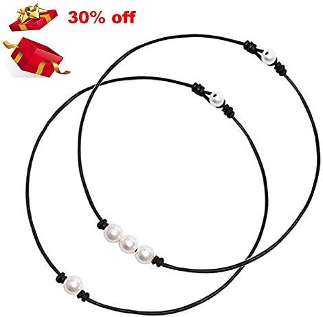Aphaca 14 inch Pearl Leather Choker Necklace for Women Handmade Simple Tiny Dainty Pearl Pendant Girl Choker Jewelry Gift