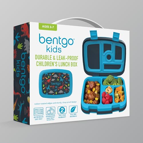 Bentgo Kids Prints Leak-Proof, 5-Compartment Bento-Style Kids Lunch Box - Ideal Portion Sizes for Ages 3 to 7 - BPA-Free, Dishwasher Safe, Food-Safe Materials (Dinosaur)