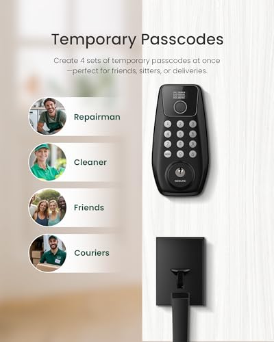 DESLOC C110 Fingerprint Keyless Entry Door Locks, Front Door Smart Lock Deadbolt with Handle Set, Auto-Lock, Backlit Keypad, 12 Months Battery, IP54, BHMA Grade 3 (Black)