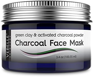Charcoal Face Mask by VEBELLE the Anti Aging Company - Green Clay &amp; Activated Charcoal Powdered Based Facial Mask for a Calmed, Purified &amp; Balanced Glow - 3.4 oz