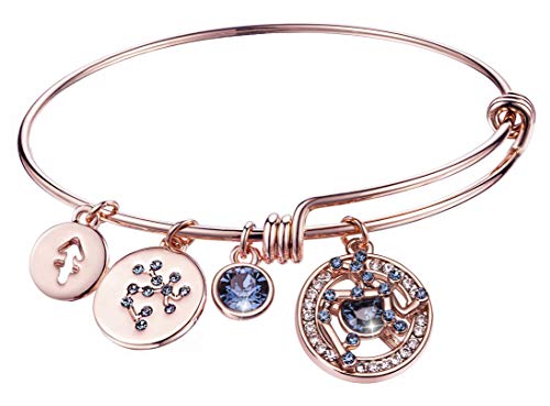 Leafael Superstar Zodiac Expandable Bangle Bracelet Made with Premium Crystals Horoscope Constellation October November Birthstone Topaz Brown Jewelry, Rose Gold Plated, 7"