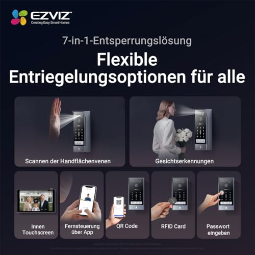EZVIZ 4K Video Door Intercom, 8" Touch Screen, Palm/Face Detection, Remote Unlock, 2 Wires, Human Detection, RFID Option, Waterproof, Dual Band Wi-Fi, HP7 Pro