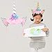 Unicorn party supplies and decorations set 176 piece for birthday party-Serves 16 guests-birthday bunting,straws,blowouts whistles,Unicorn headband,pink satin sash for girls,Unicor (A-pink)