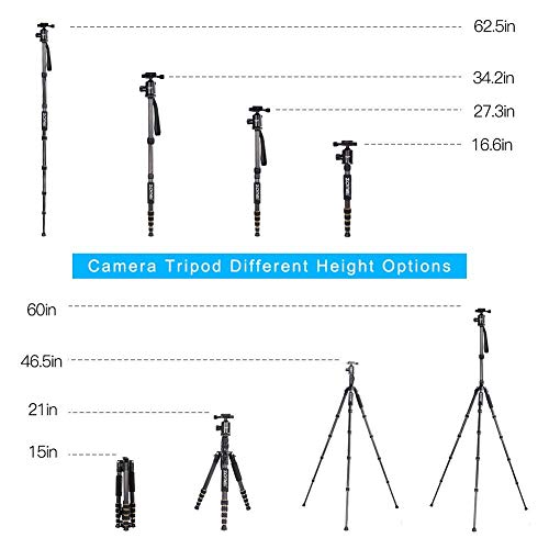Zomei Z669C Carbon Fiber Tripod 60 inches/ 151 Centimeter Lightweight Stable Travel Monopod Tripod with 360-degree Ball Head and Five Section Leg Tube for Sony Nikon Camera