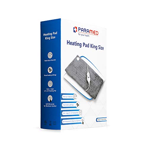 Heating Pad XL King Size by Paramed - Extra Large 12" x 24" - Moist/Dry Heat Therapy Functions & Auto Shut-Off - for Neck, Back, Shoulder, Menstrual Pain & Sore Muscle Relief - Machine-Washable