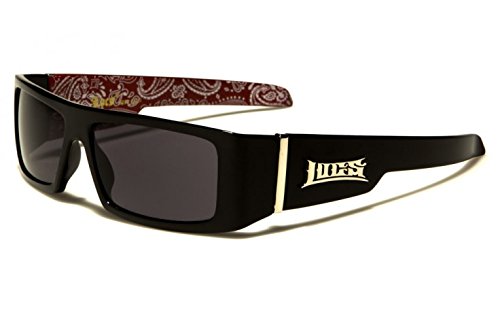 Locs Sunglasses 0182 Dark Lens Black Frame Red Print Inside