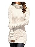 v28 Women Polo Neck Knit Stretchable Elasticity Long Sleeve Slim Sweater Jumper (US Size 6-10, White)
