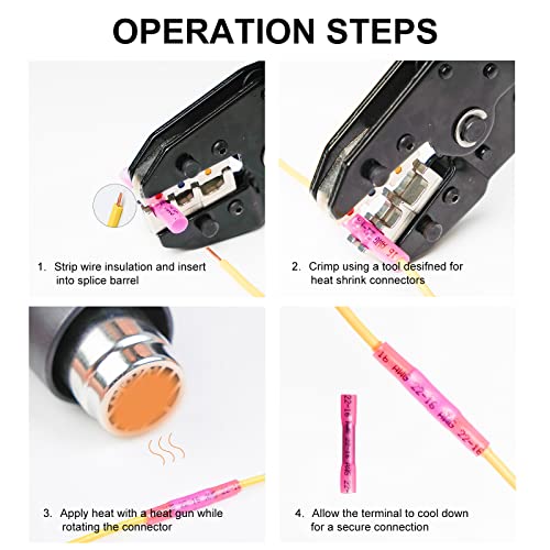 KF CPTEC 350PCS Heat Shrink Butt Connectors kit, Tinned Red Copper 1.0mm Marine Grade Waterproof Wire Connectors Kit, Insulated Electrical Connectors for Boat, Truck, Stereo,Joint