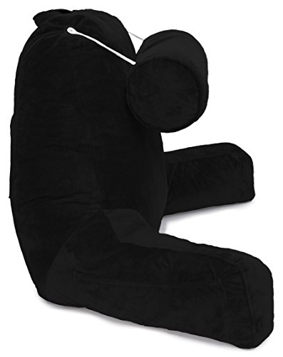 Husband Pillow Black COVER ONLY - For the Bedrest Cover Set - Support Bed Backrest Covers, Micro Plush Cover Including Detachable Neck Roll Pillow Cover