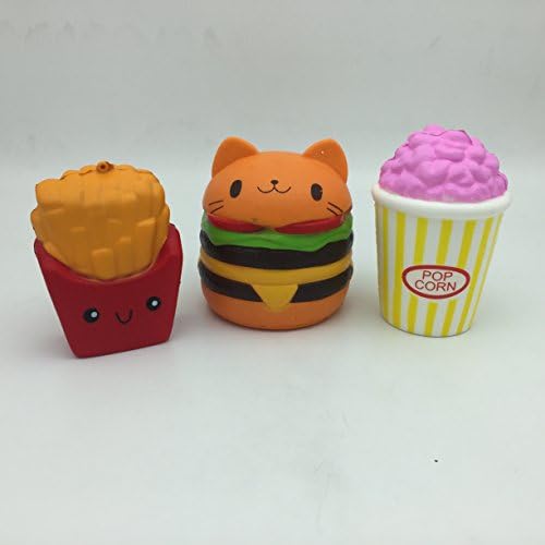JUMBO SQUISHIES 3 PCS NEW Slow Rising Set (POPCORN / CHEESEBURGER / FRIES) Satisfying, Fun, Slow Squeeze Hand Wrist Toys for ALL AGES
