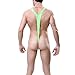Zmart Sexy Collared Bow Tie Bodysuit Thong Butler Teddy Underwear for Men (One Size, Green)