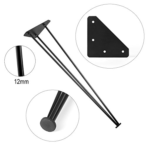 3S 28" Three-Rod Heavy Duty Hairpin Legs 1/2 Set of 4 Table Legs, Satin Black, Metal Legs, Screws Included